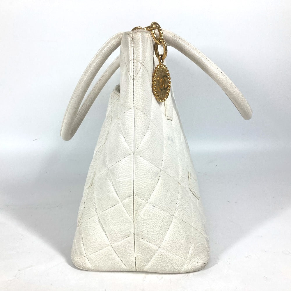 Chanel Caviar skin quilting matelasse CC COCO White Tote Bag