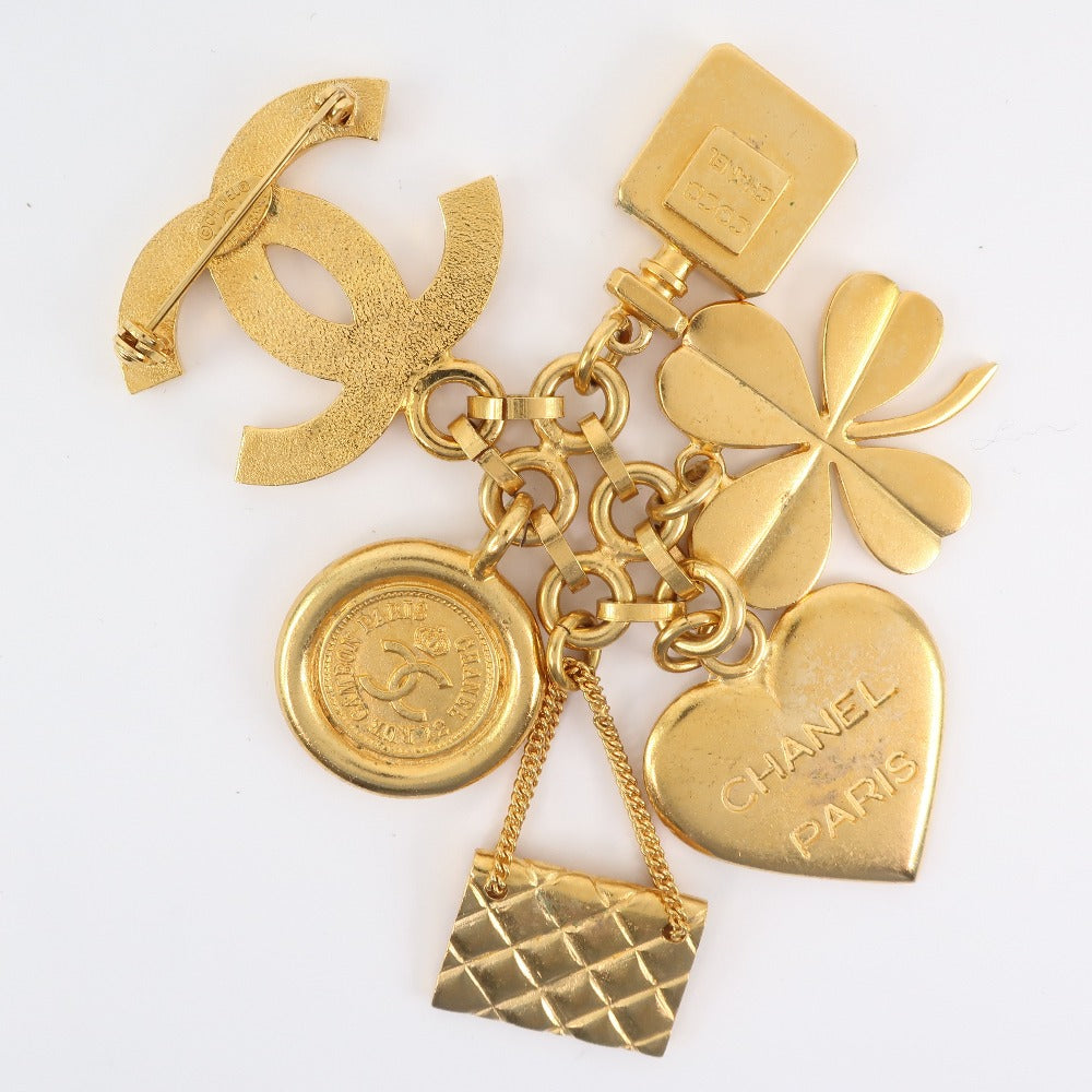 Chanel Brooch Plated Icon Heart Clover Matelasse Gold Handbag