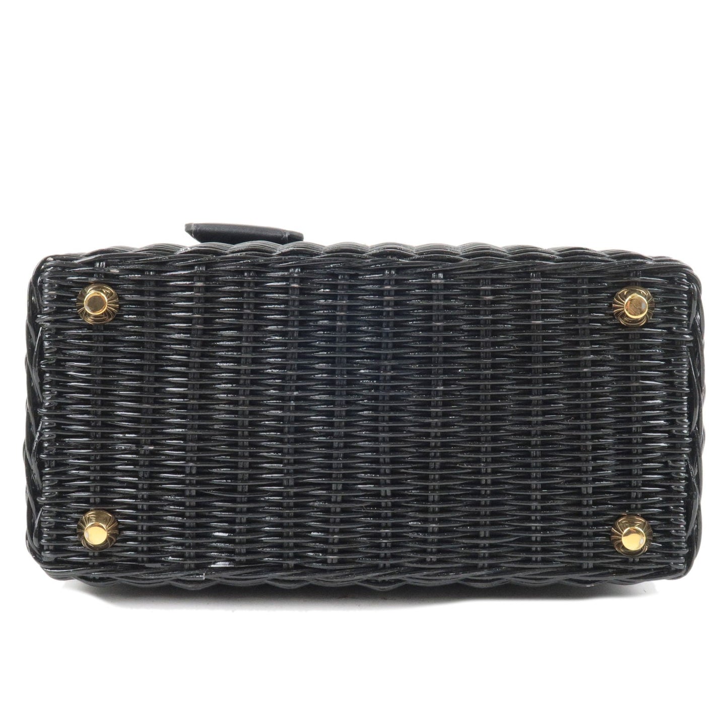 Prada 2Way Bag Hand Bag Canvas Wicker Black Travel Bag
