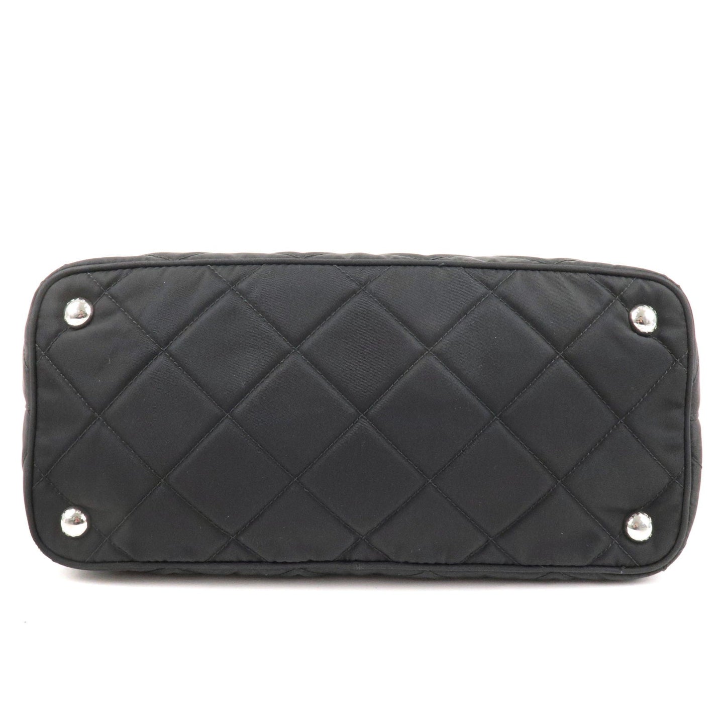 Prada Prada Nylon Leather Quilting Chain Tote Bag Nero