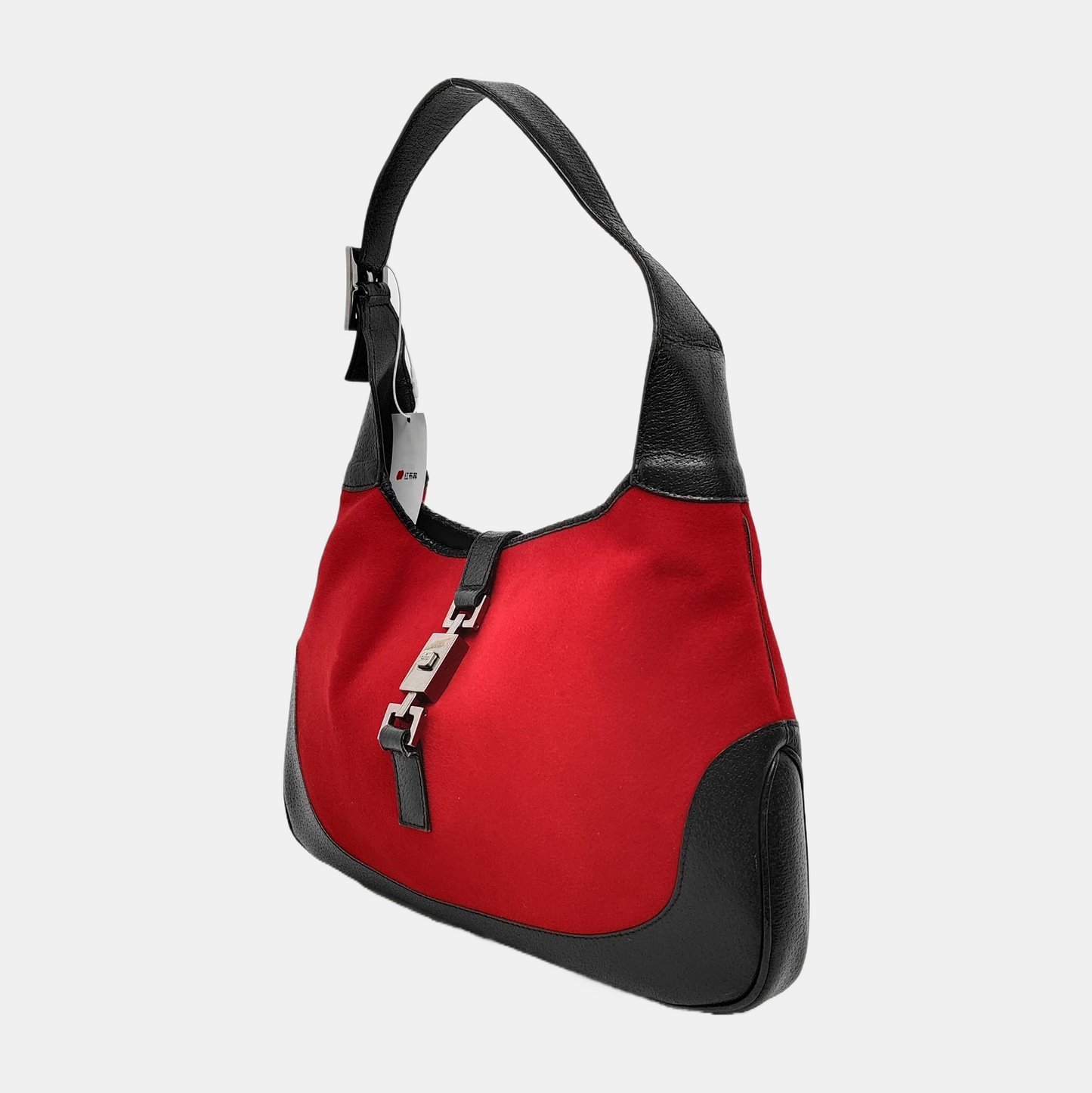 Gucci Jackie Felt Hardware Leather Black Red Silver Travel Bag