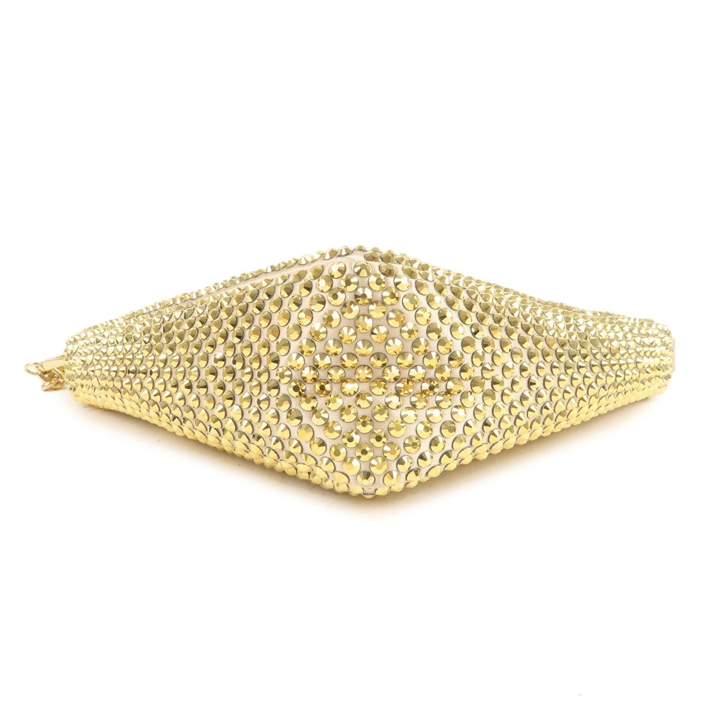 Prada Triangle Rhine Stone Shoulder Bag Leather Satin Gold