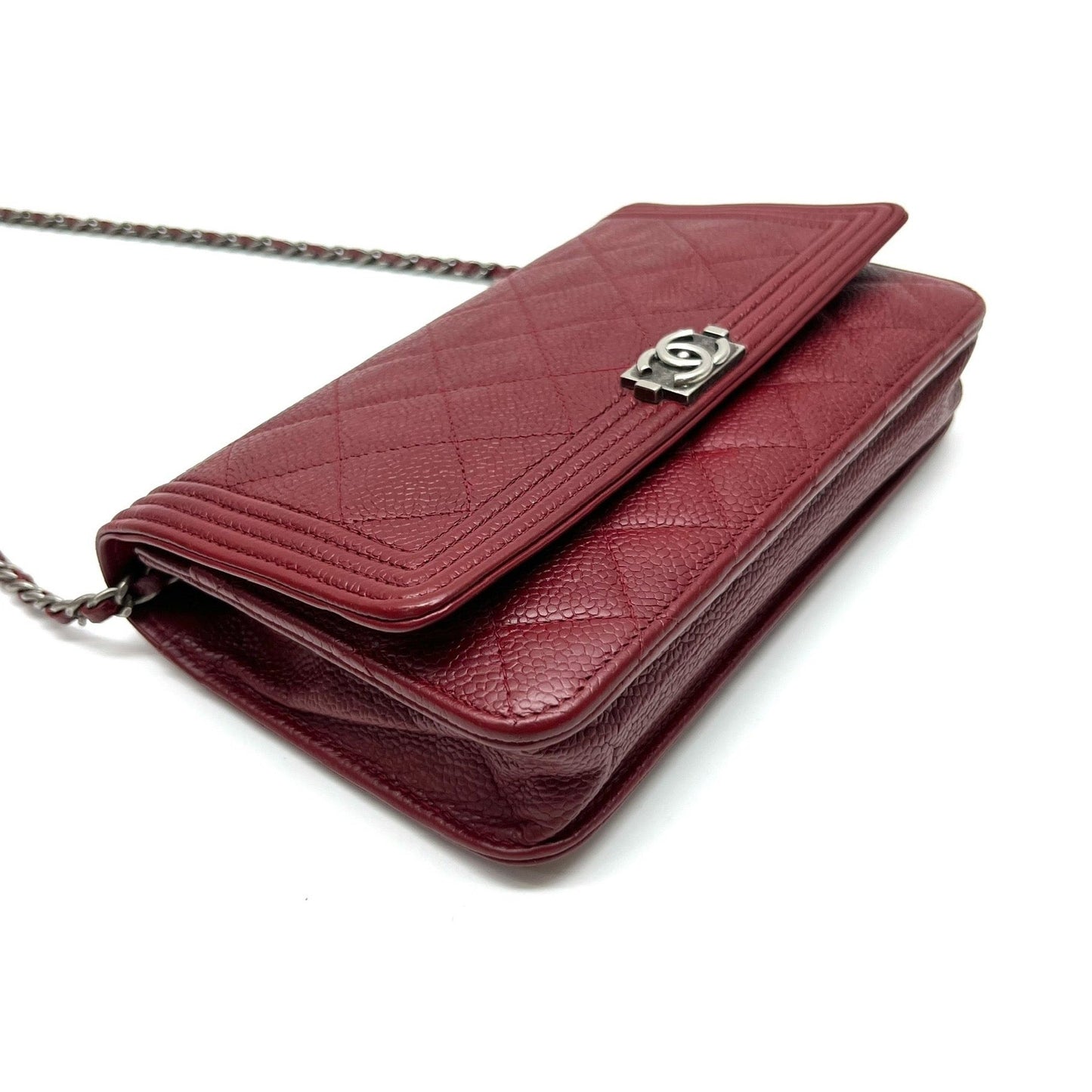 Chanel on Boy Half Flap Caviar Red Leather Wallet Case