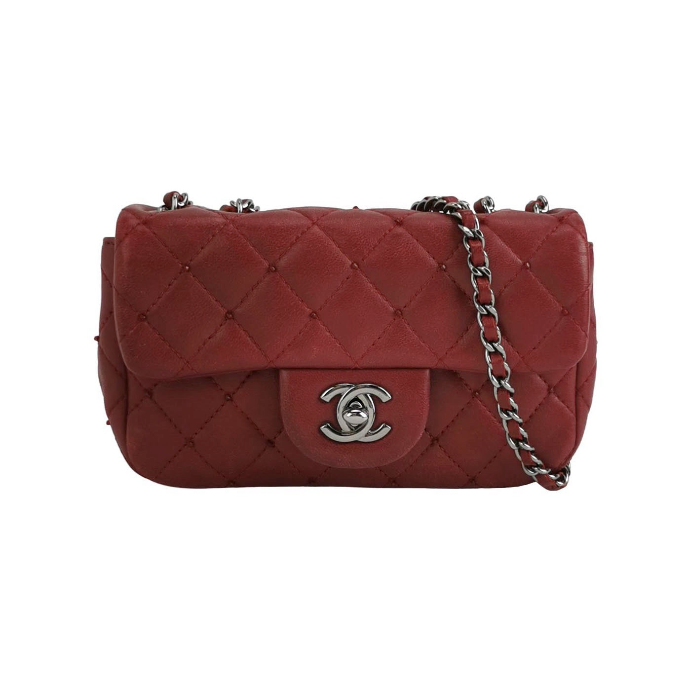 Chanel Seasonal Flap Burgundy Lambskin Beads Leather Mini Bag