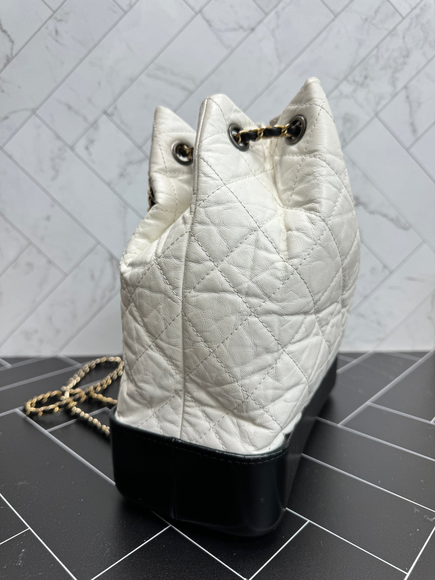 Chanel Gabrielle White Calfskin Leather 2 tone Backpack