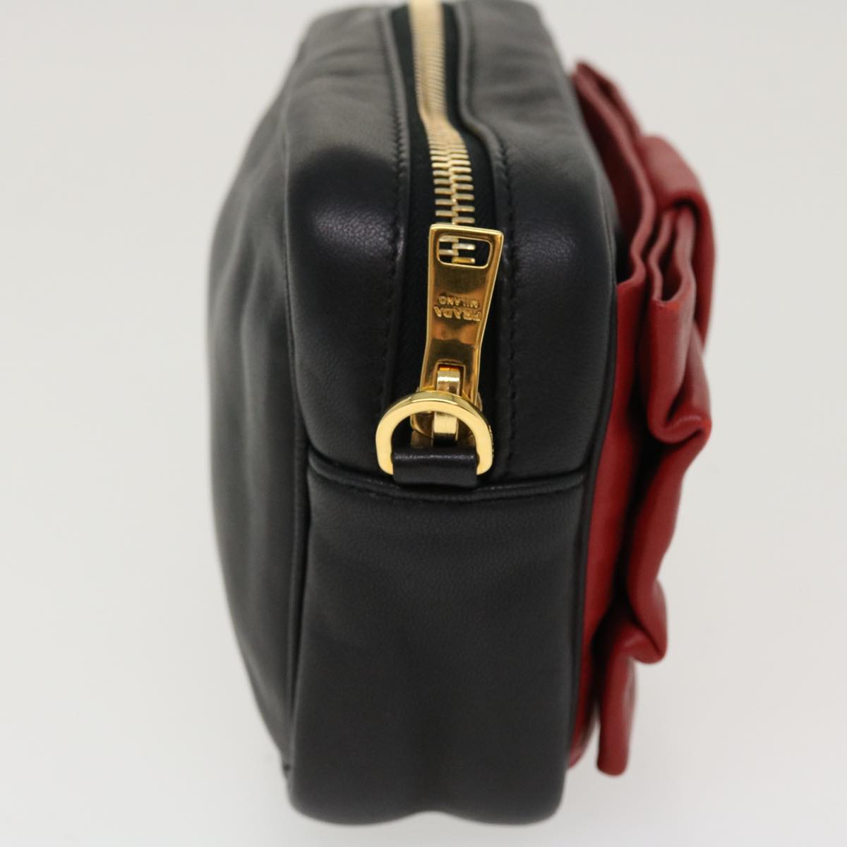 Prada Ribbon Shoulder Bag Leather Black Red
