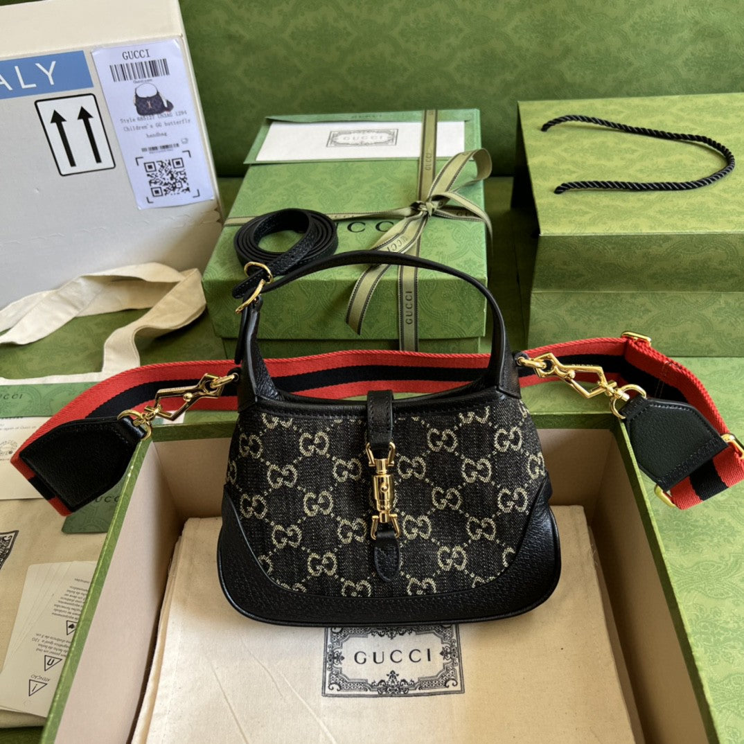 gg Jackie Ivory gg Jacquard Denim Black Mini Shoulder Bag