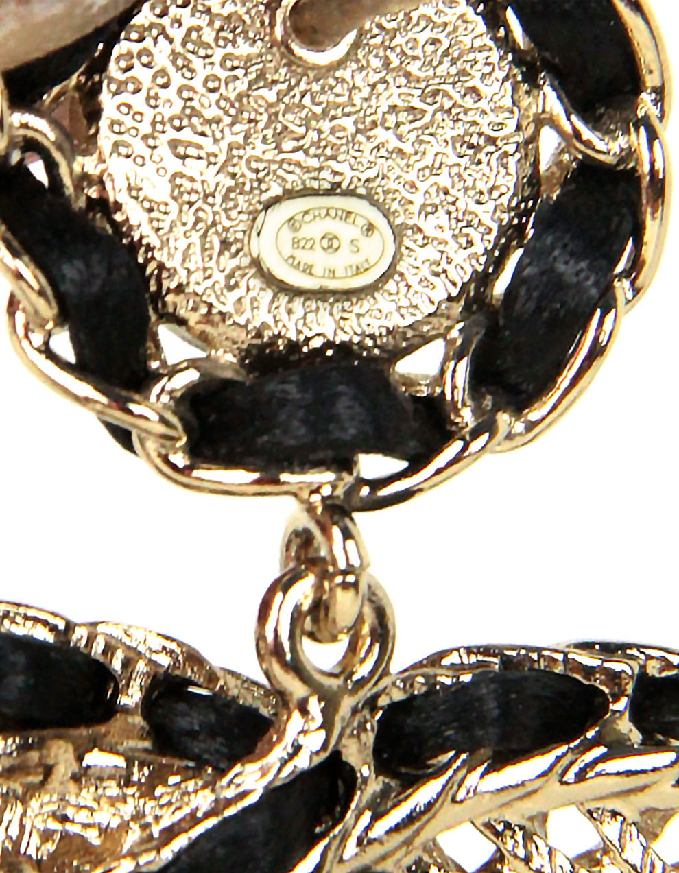 Chanel 2022 Gold/Black Leather Large hanging CC Earrings