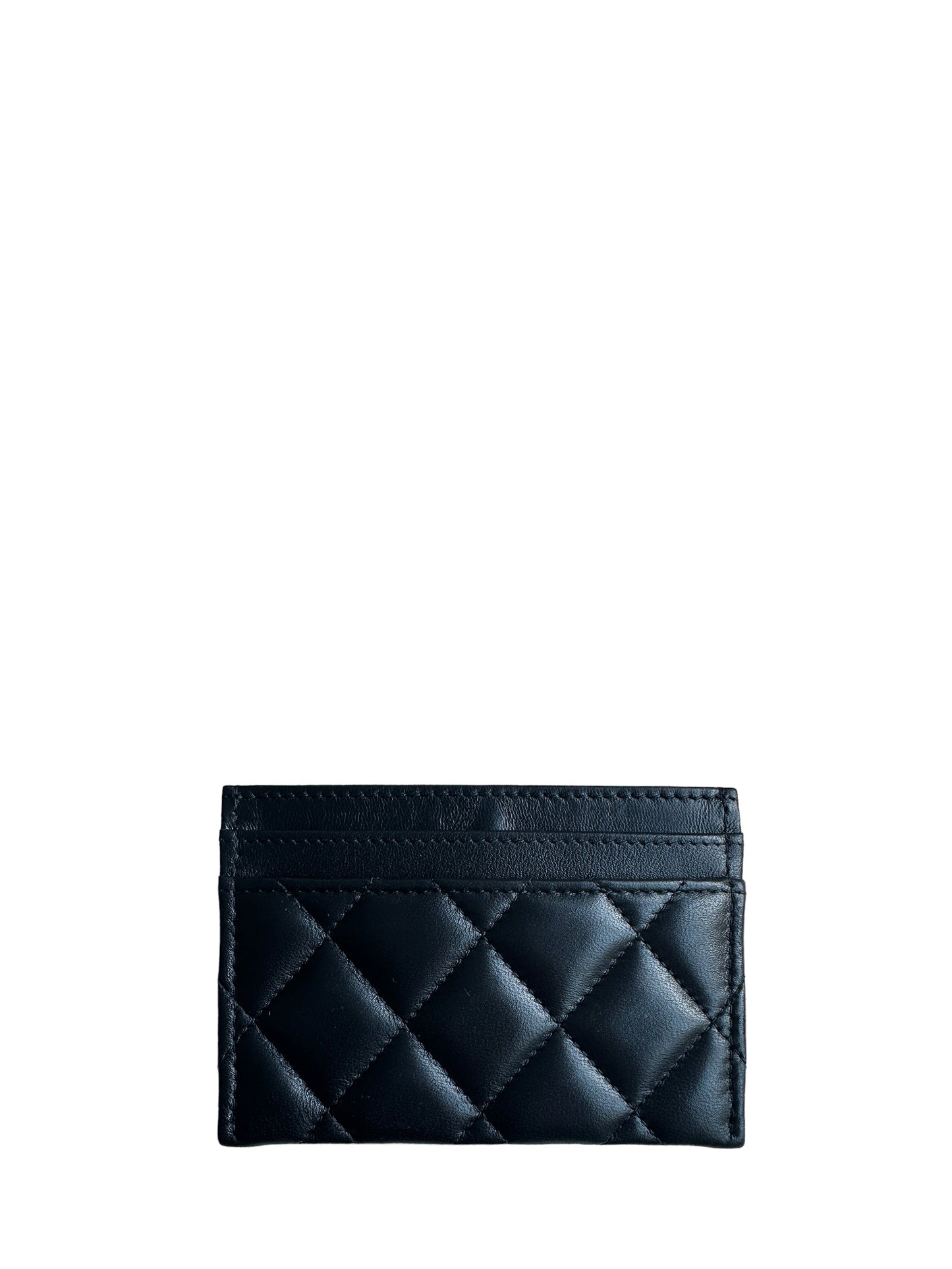6CHANEL Black Leather Quilted CC Card Holder Box Db 100