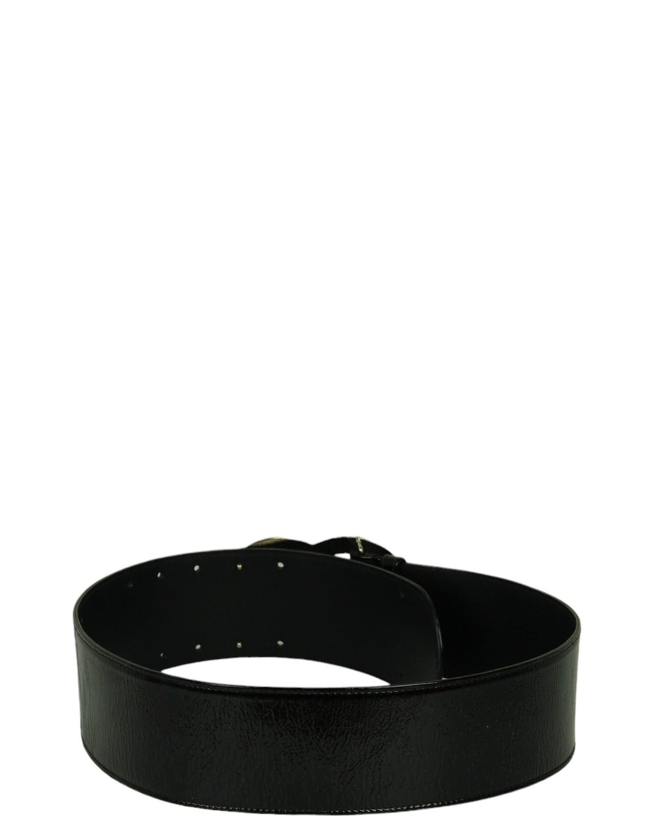 Chanel Black Patent Leather Quilted CC Logo Wide Belt sz 80/32"