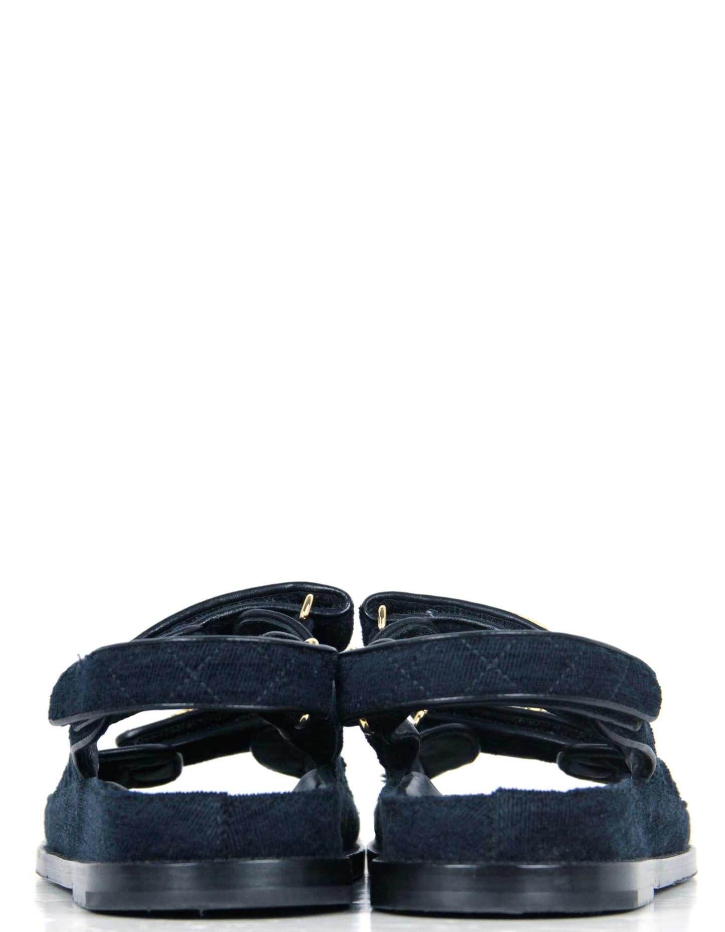Chanel Navy Blue Velvet Velcro Dad Sandals sz 38