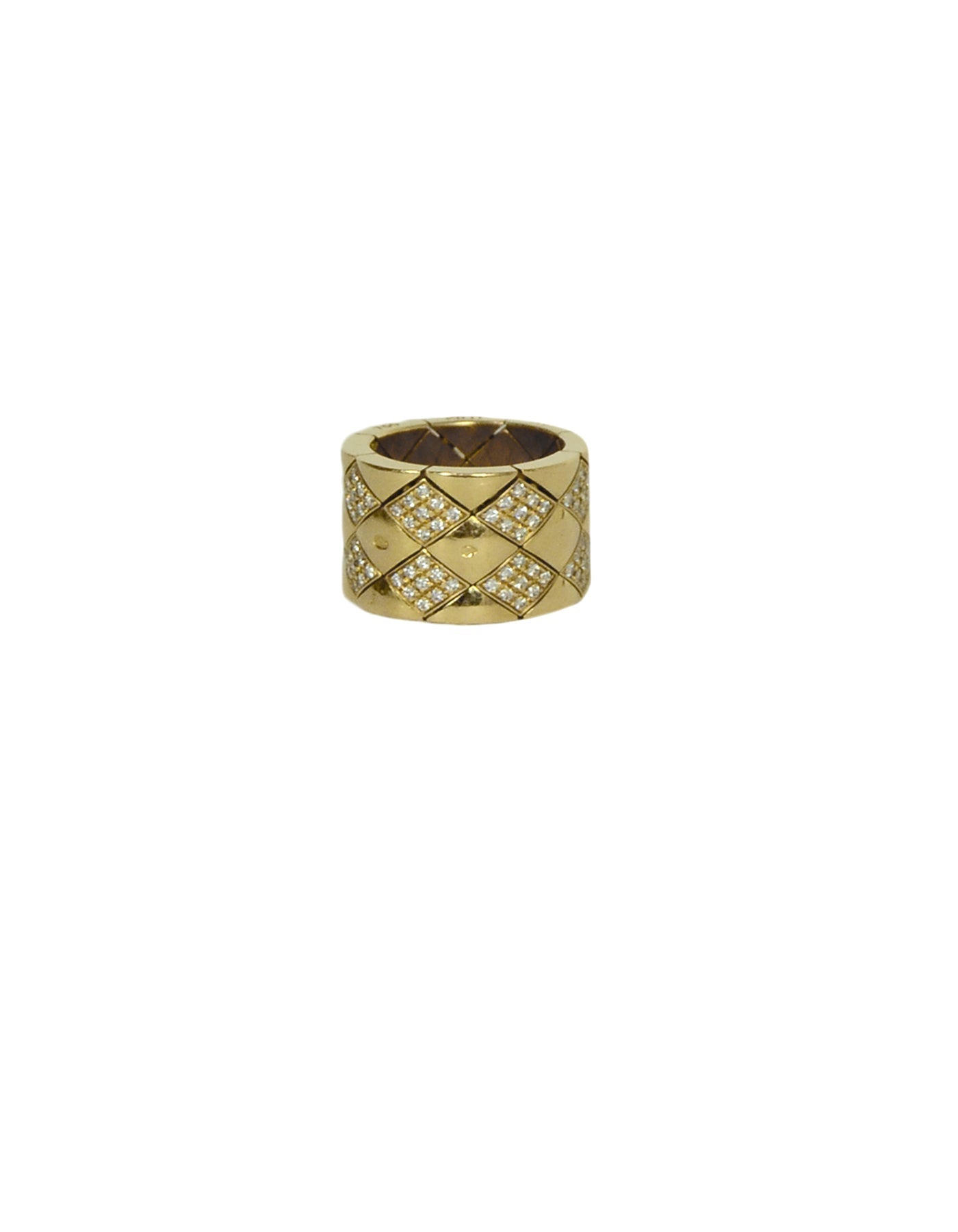 Chanel 18K Yellow Gold & Diamond Coco Crush Matelasse Thick Band Ring Sz 5.5