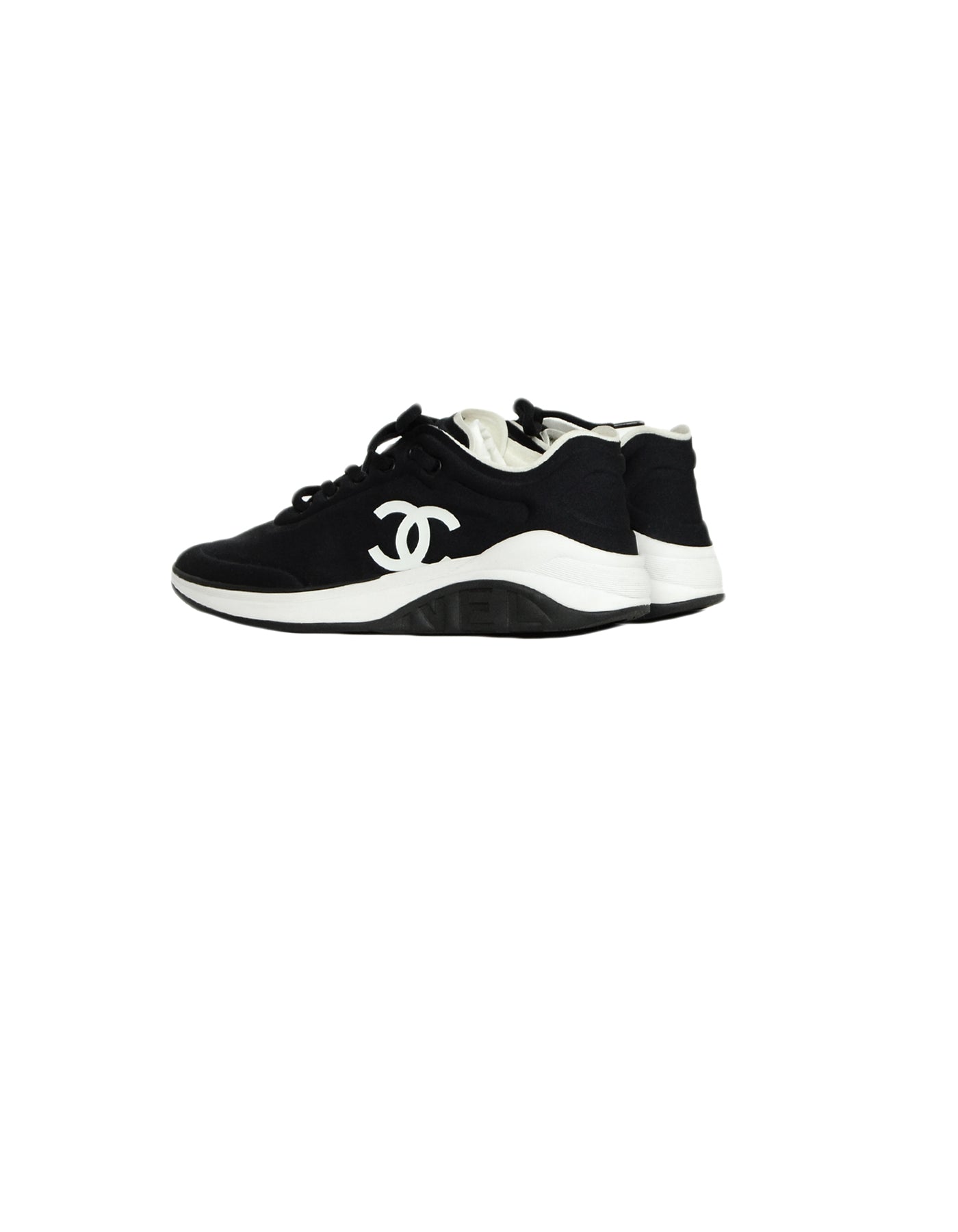 Chanel 2019 Black White Lycra CC Trainers Sneakers Sz 39 for Women