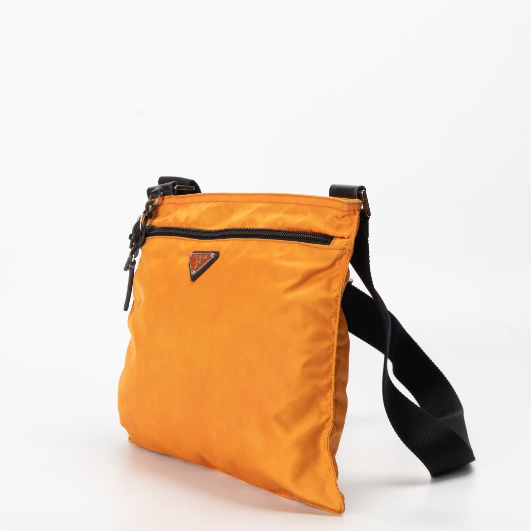 Prada Thin Pochette Triangle Crossbody Bag Nylon Orange Logo