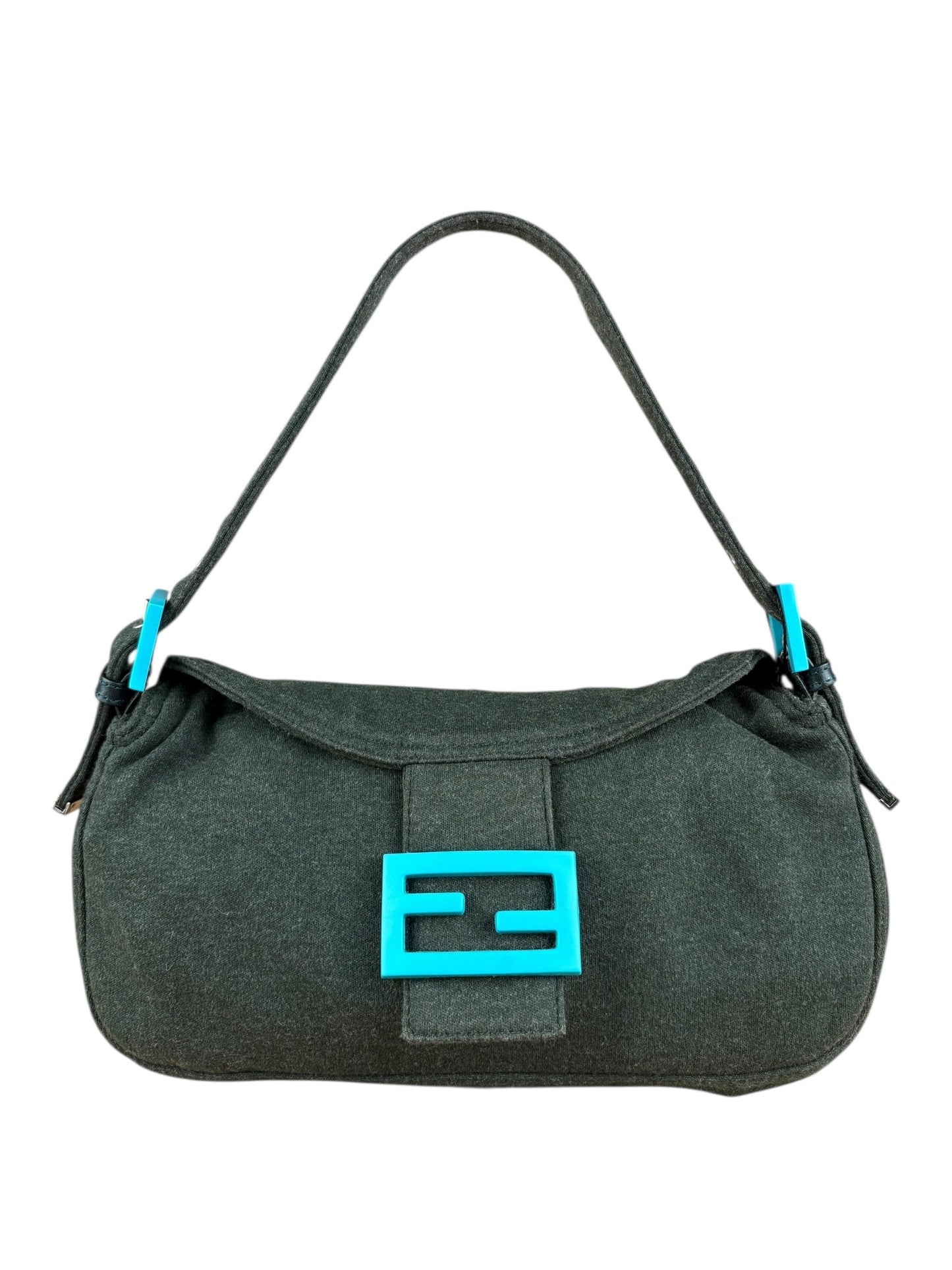 Fendi Handbag FF Cotton Baguette Green Shoulder Bag