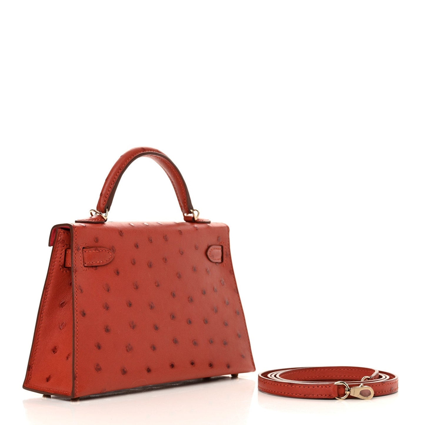 Hermes Ostrich Horseshoe Kelly Sellier Cuivre Rose Extreme Handbag Mini Shoes