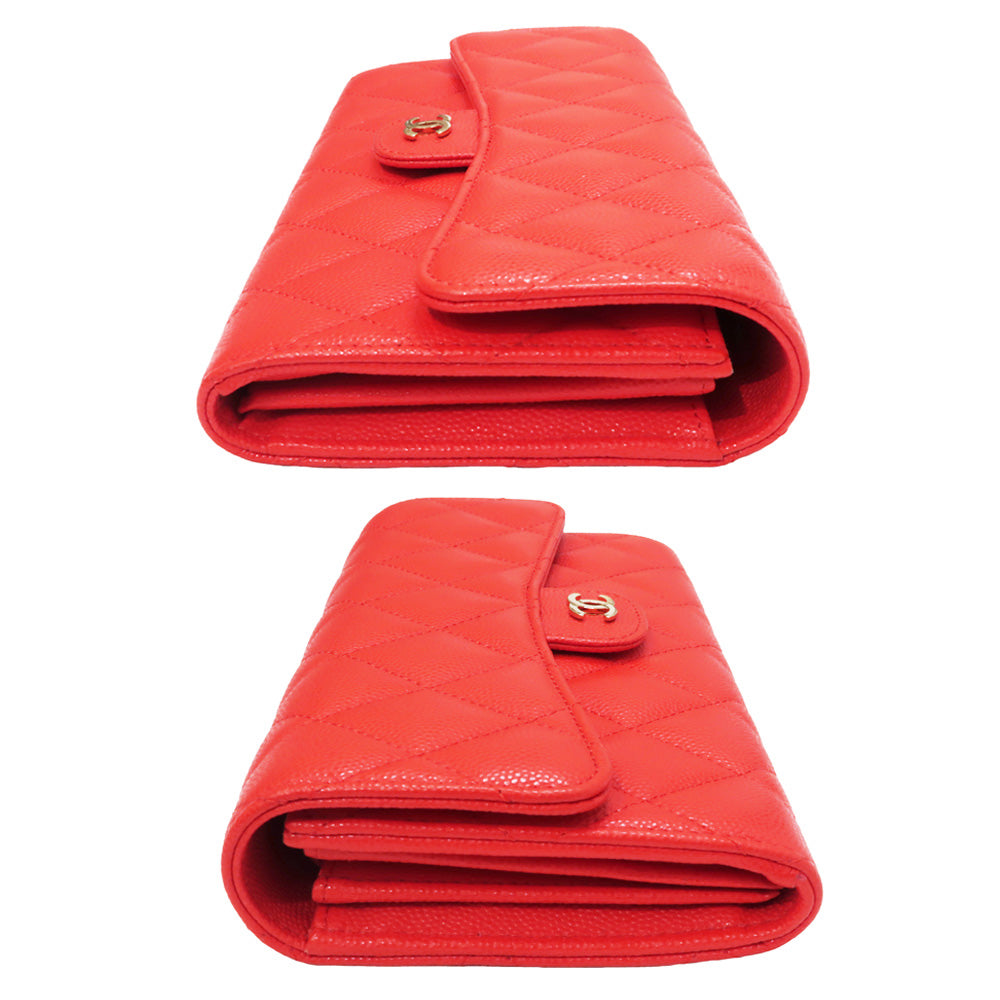 CHANEL Classic Long Flap Long Wallet Orange S Caviar Coco Mark CC A80758