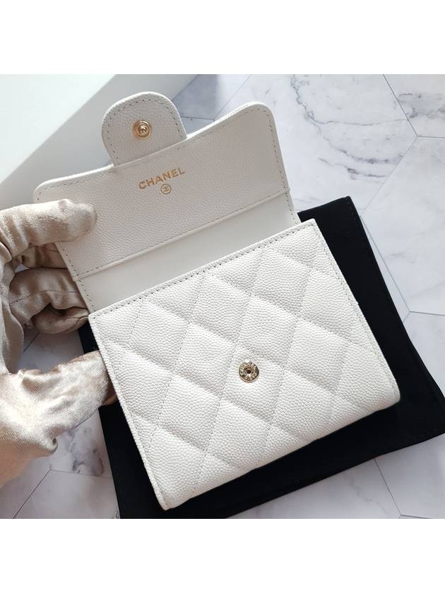 CC Logo Flap Leather Half Wallet White Chanel