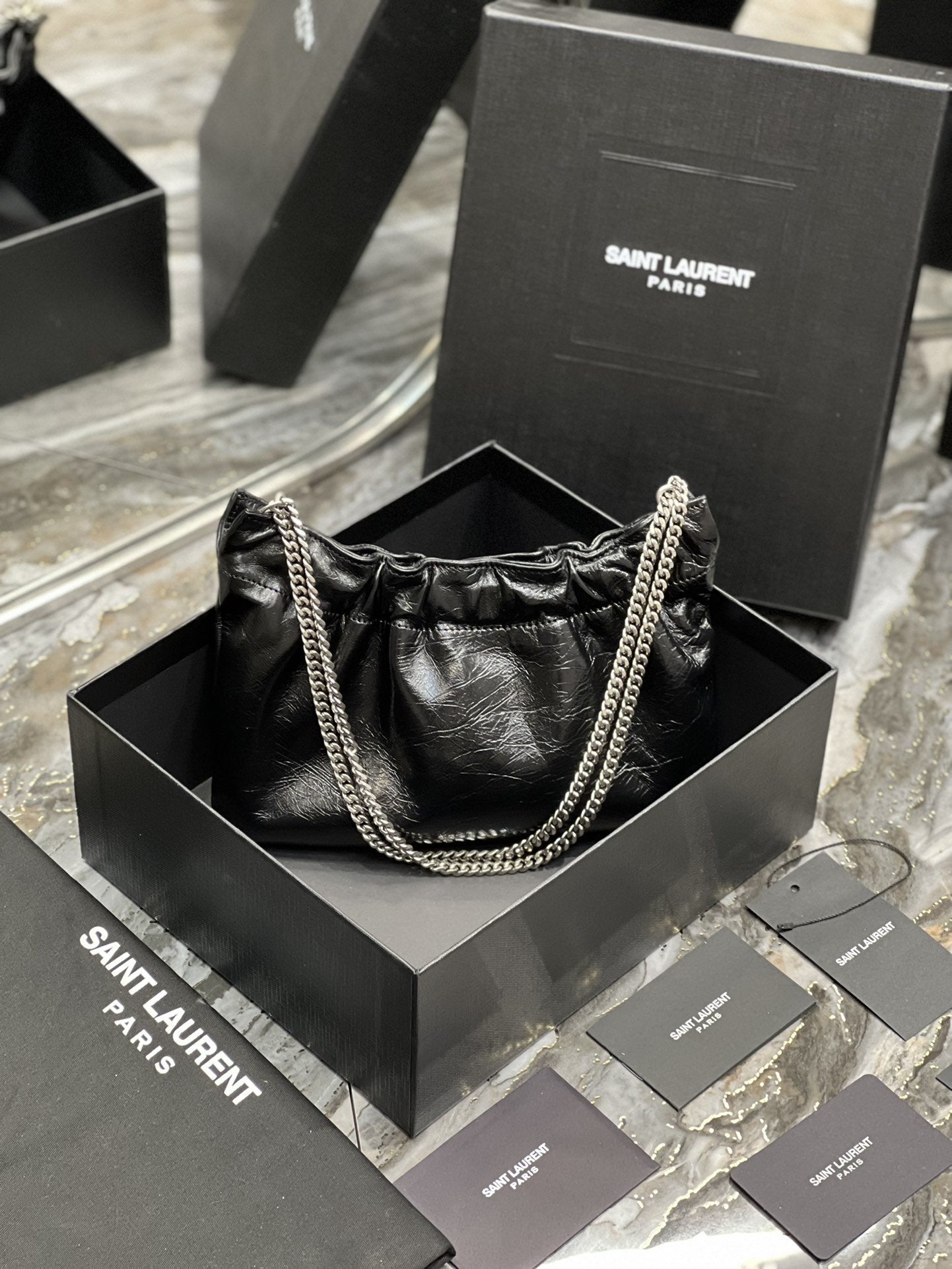 YSL Saint Laurent Hardware 9in 24cm Black Silver Mini Shoulder Bag