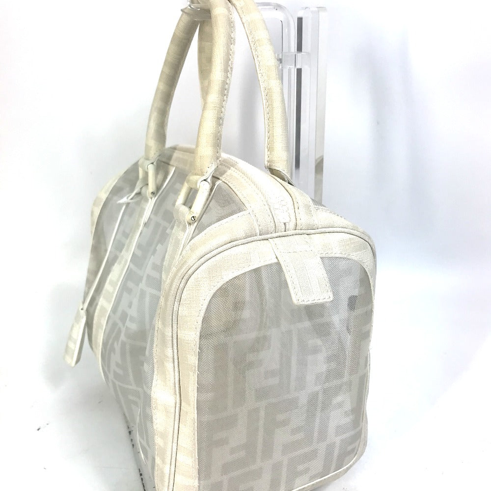 Fendi Boston Duffel Bag Handbag Bag Zucca Mesh Women Leather White Travel Bag