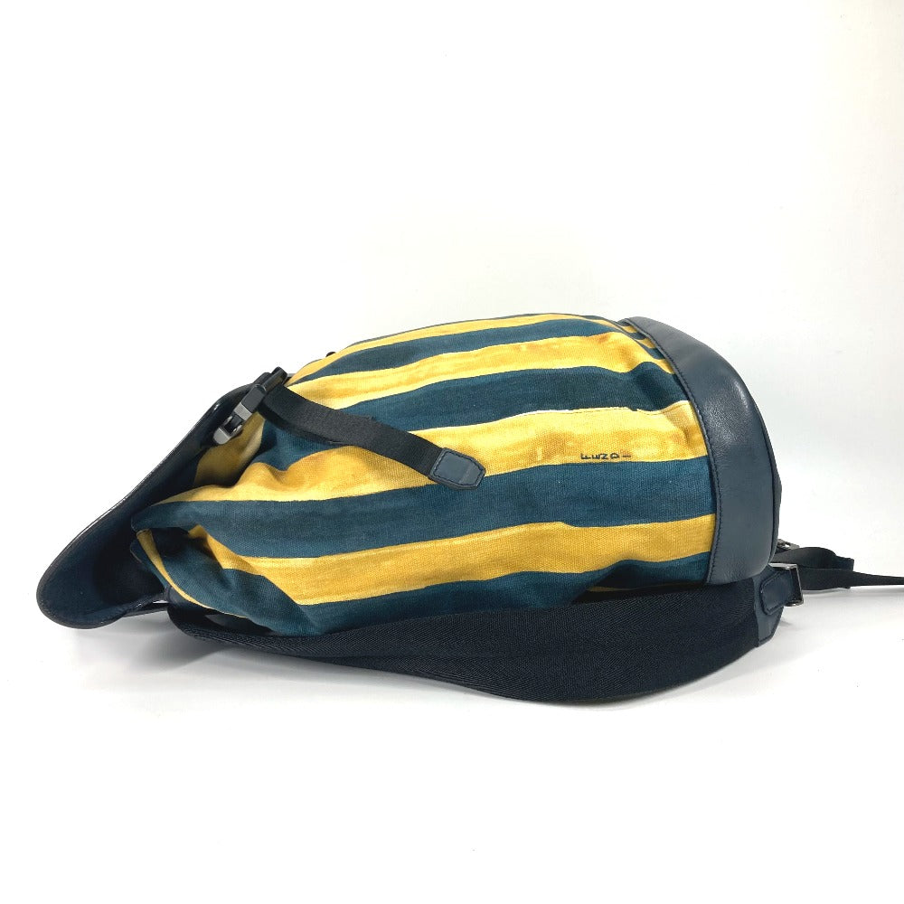 Fendi Backpack 7Vz031 Optikal Stripes Mens Leather Canvas Yellow