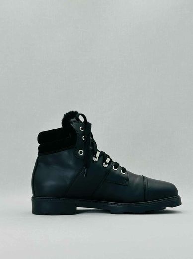 Fendi Fur Trim Leather Black Shoes