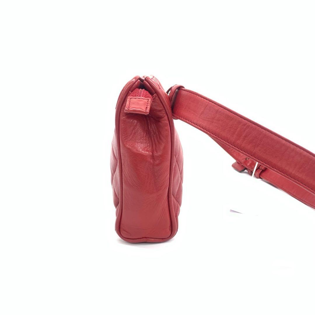 Chanel Belt Lambskin -tone Hardware Red Gold Leather
