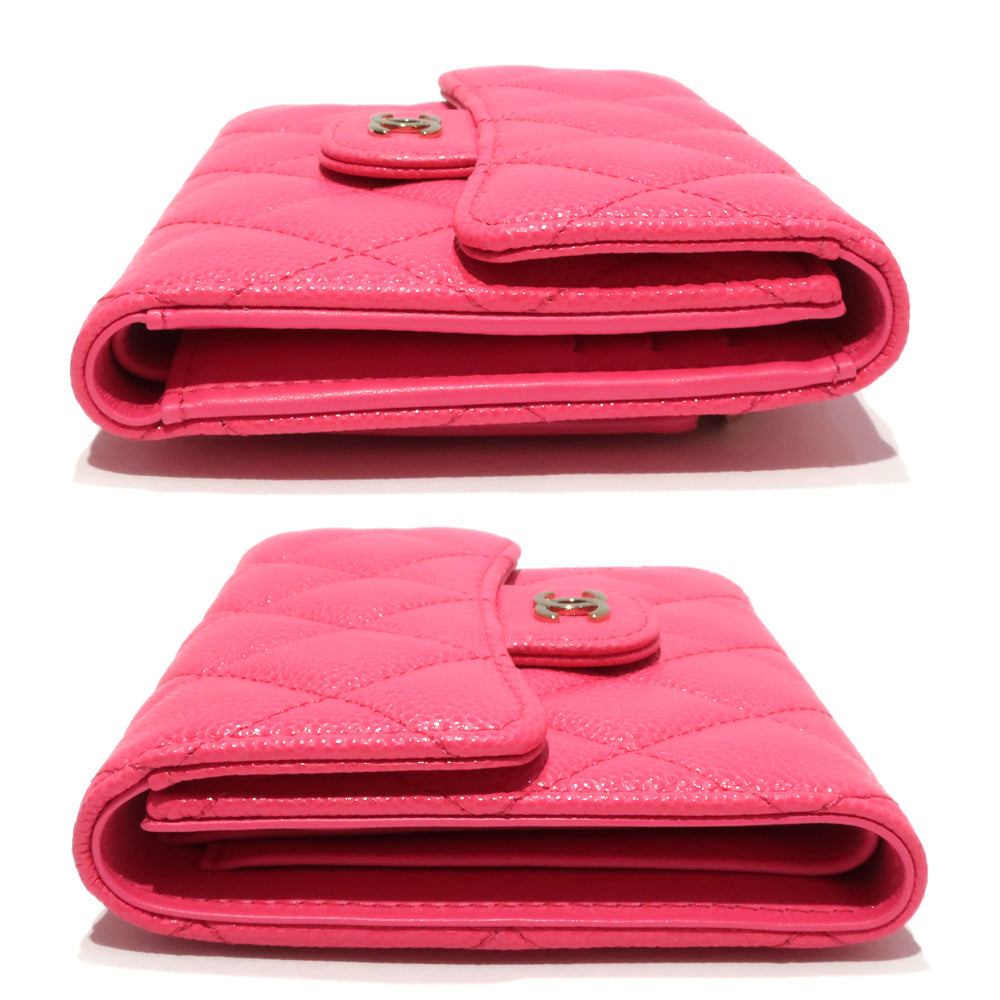 Chanel Wallet Matrasse Caviar S Three Fold Pink Leather Gold Small Boxes