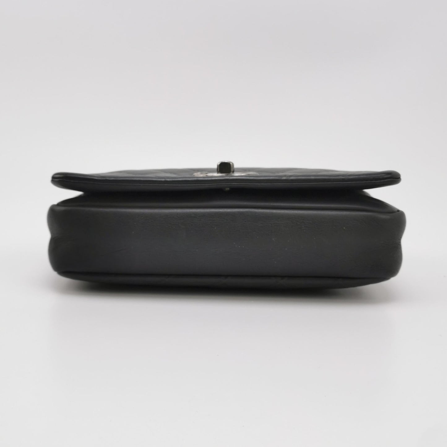Chanel CC Matelasse Calfskin Single Flap Hardware Black Silver Leather Shoulder Bag