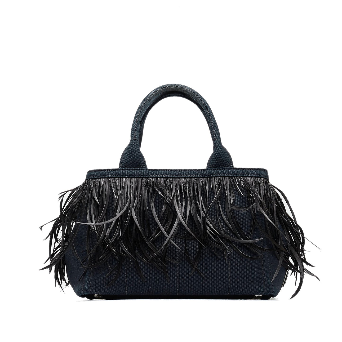 Prada Canapa Convertible And Feather Tote Satchel Canvas Mini Satchel Bag
