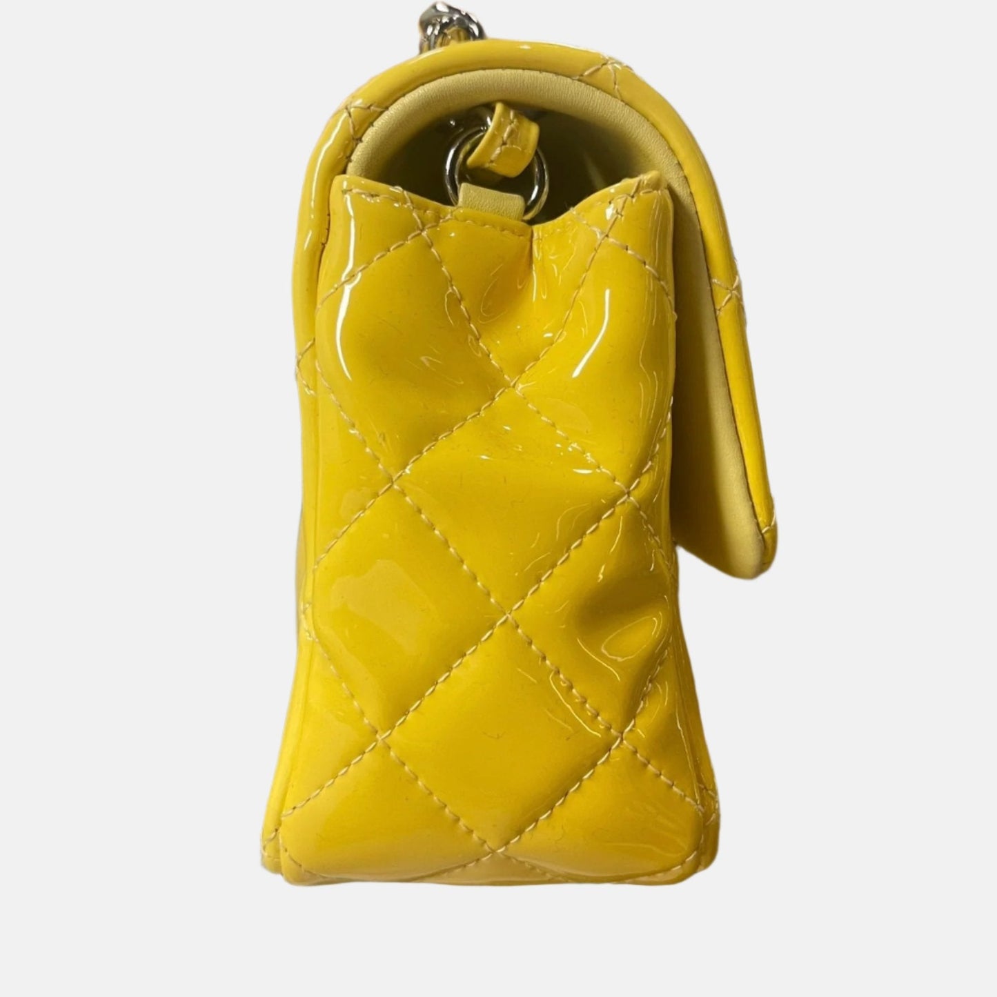 Chanel Classic Flap Rectangular Yellow Patent HW Silver Leather Mini Bag Silver Hw