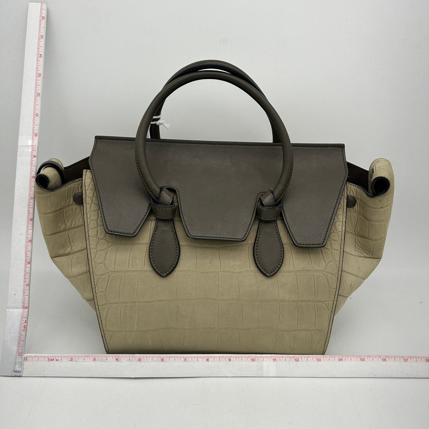 Luxury Crocodile Embossed Nubuck Calfskin Tie Knot Small Tote Bag