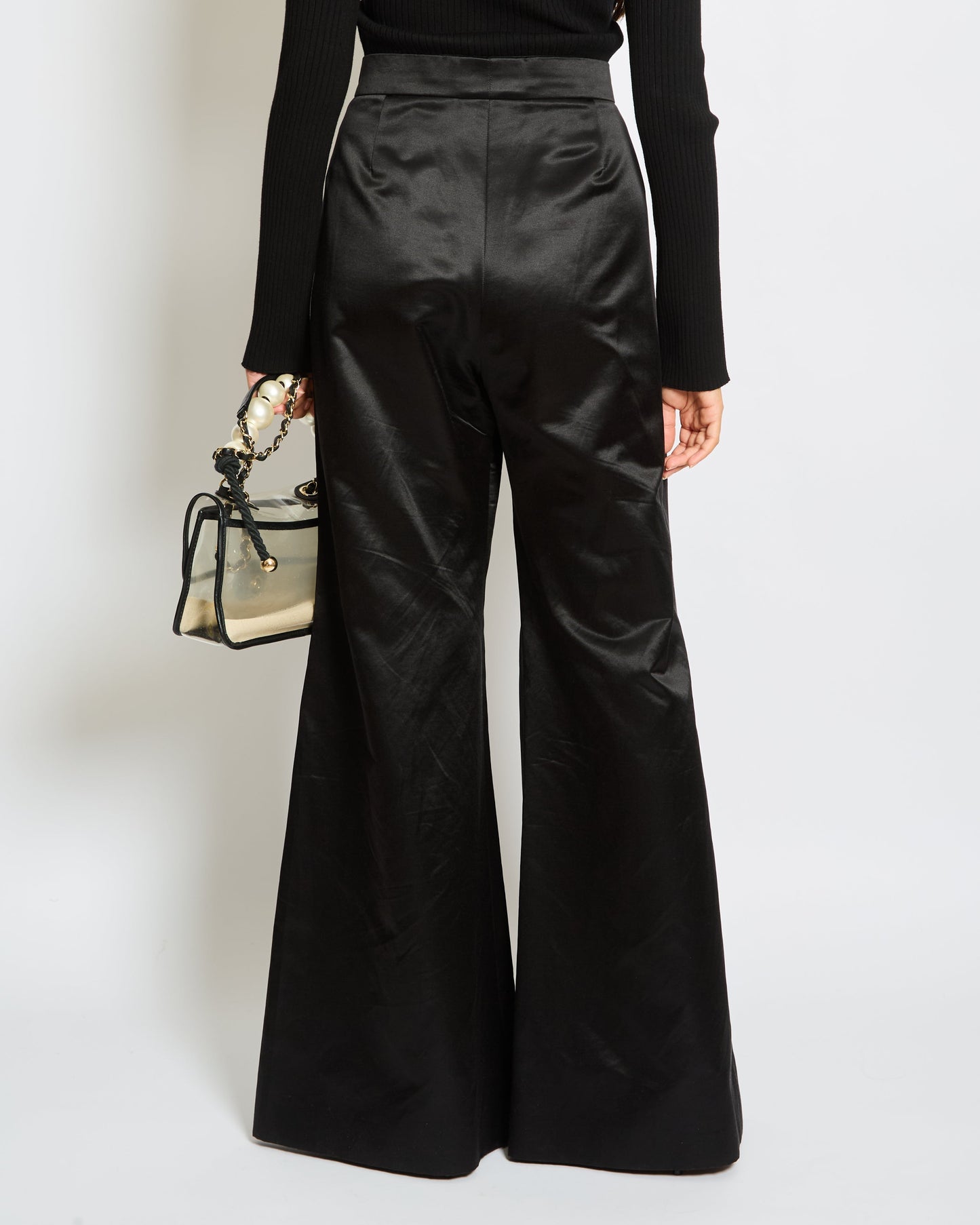 Chanel Black Silk Wide Leg Tro rs with Embellished Buttons and Pocket Detail Size FR 44 (UK 14)