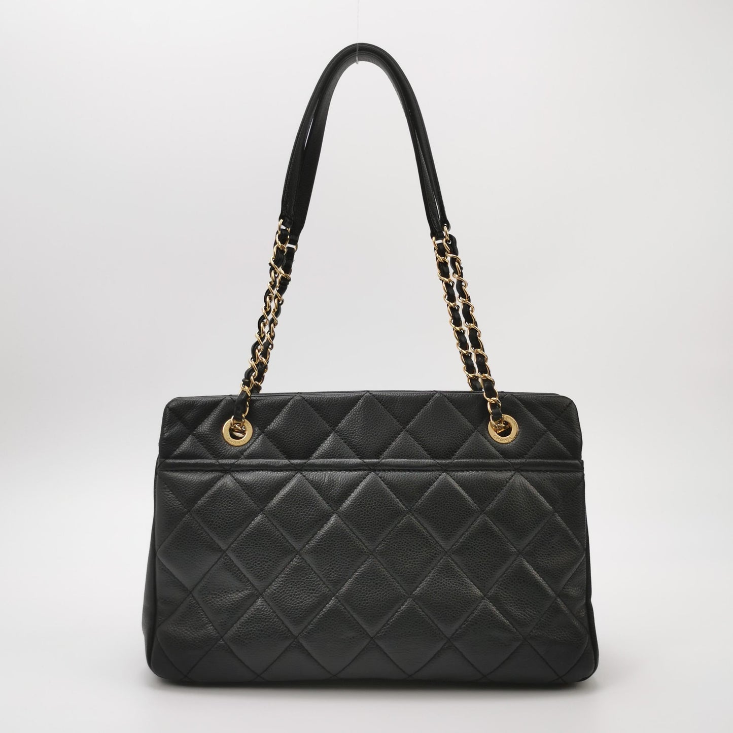 Chanel PST Petite Shopping Caviar CC Logo Black Gold Small Leather Tote Bag