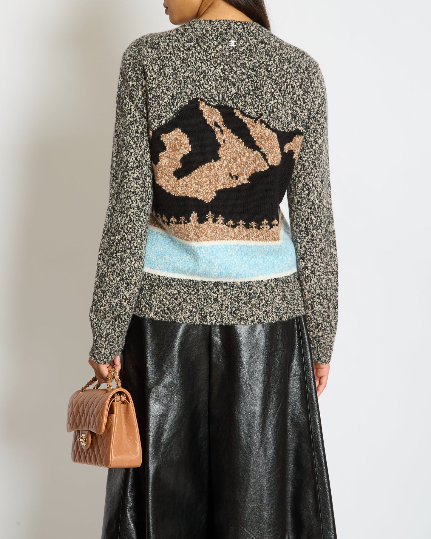 Chanel 24N Grey, Brown And Blue Mountain Cashmere And Wool Jumper With Logo Detail Size Fr 36 (Uk 8) Bag