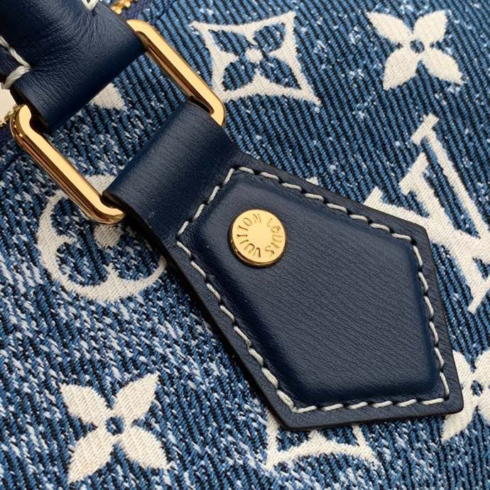 Top Quality Speedy Bandouliere Jacquard Navy For Denim Monogram Travel Bag