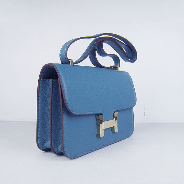 Hermes Luxury Calf Message Bag H Golden Leather Blue Travel Bag