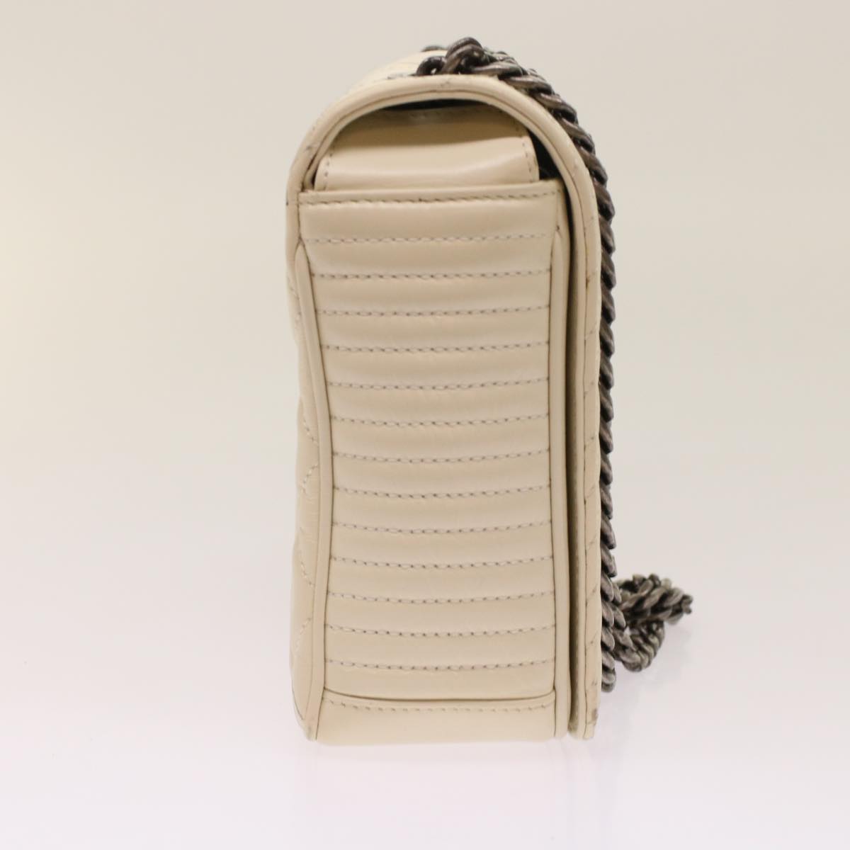 Chanel Chevron x Matelasse Chain Shoulder Bag Lamb Skin White CC Auth A