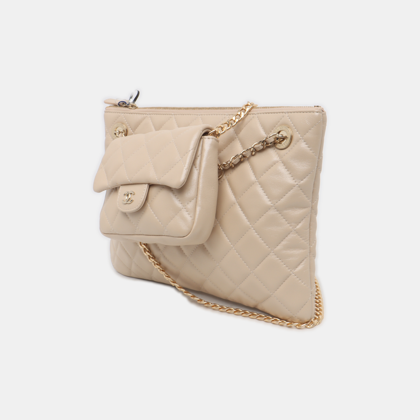 Chanel Iridescent Lambskin Quilted Flap Purse Beige Mini Bag