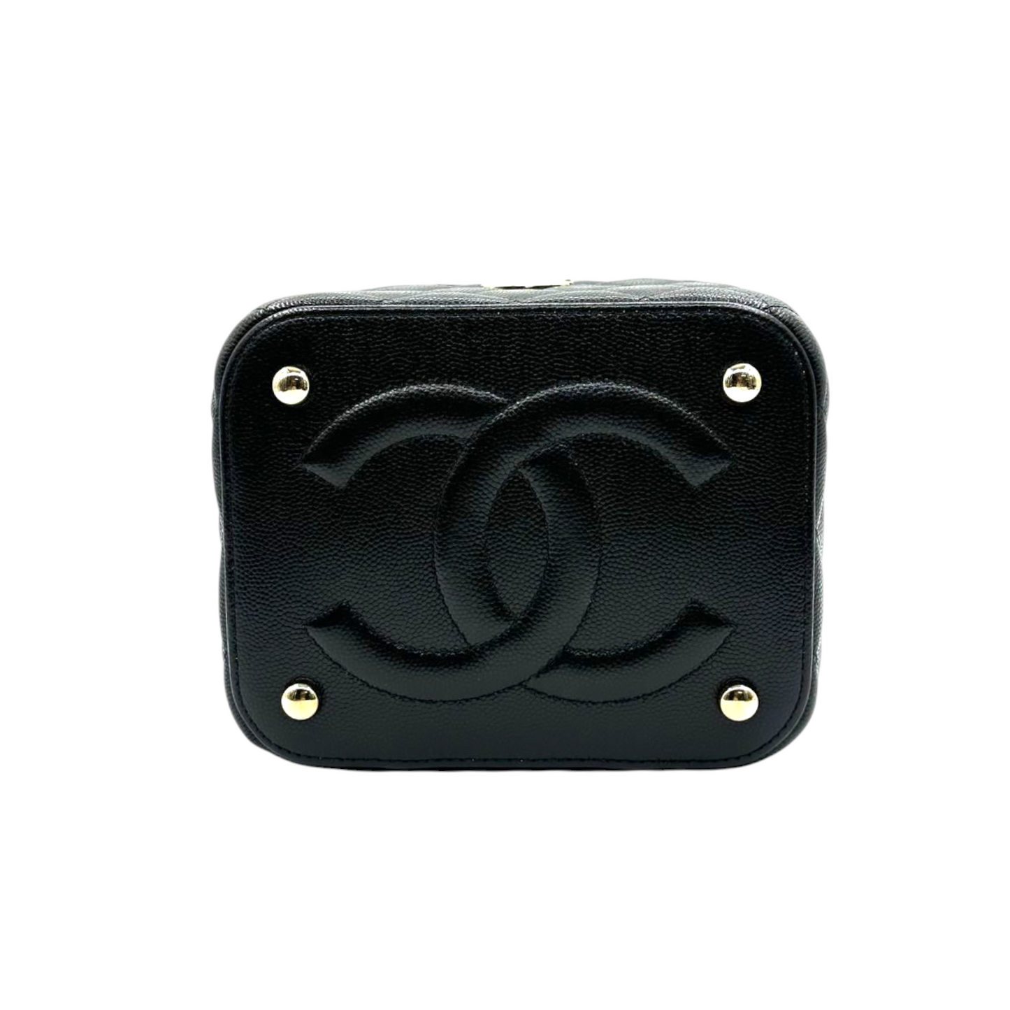 Chanel Top Handle Vanity Case With Chain Caviar Leather Black Crossbody Bag