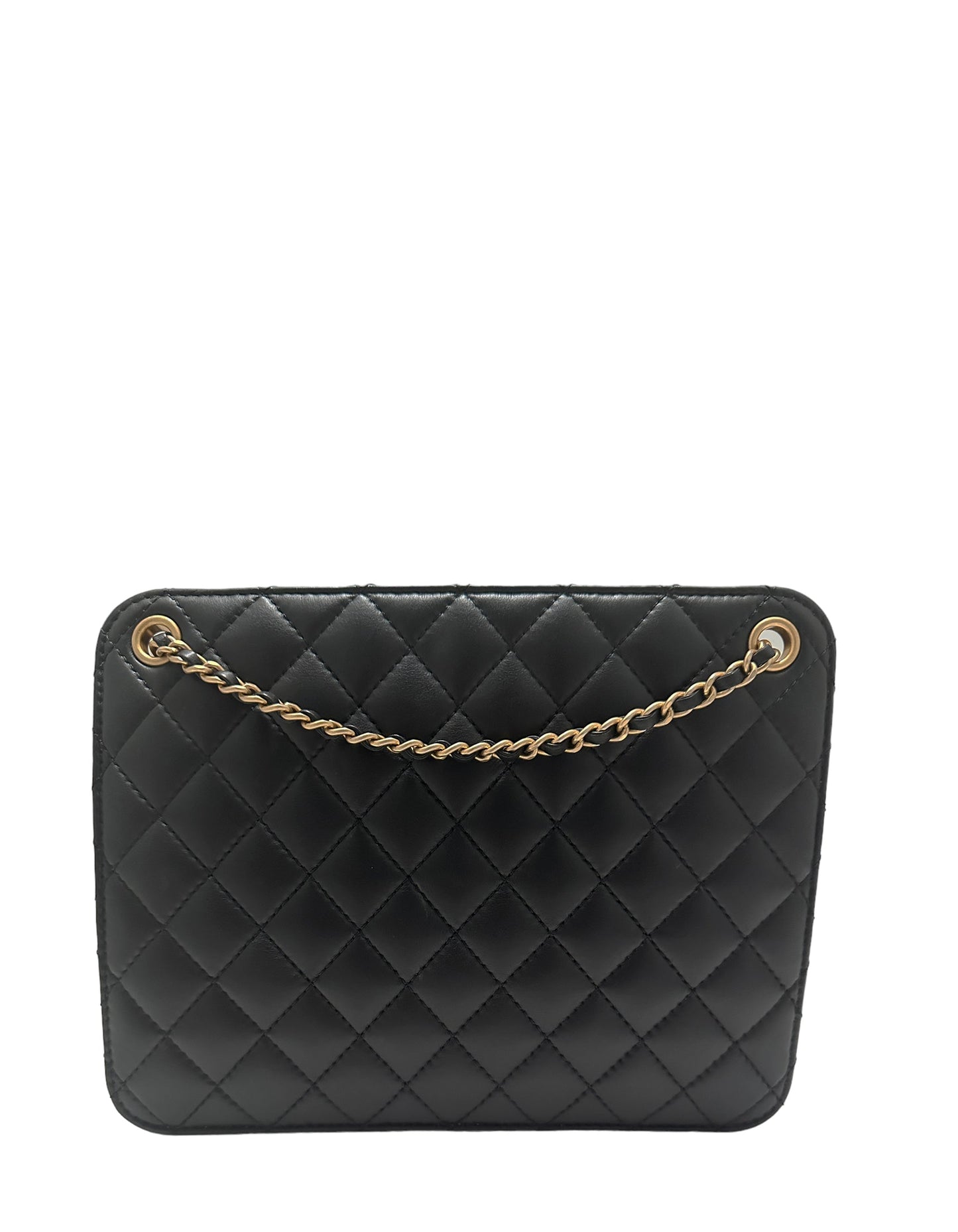 Chanel Black Calfskin Leather Quilted CC Chain Accordion Tote Bag