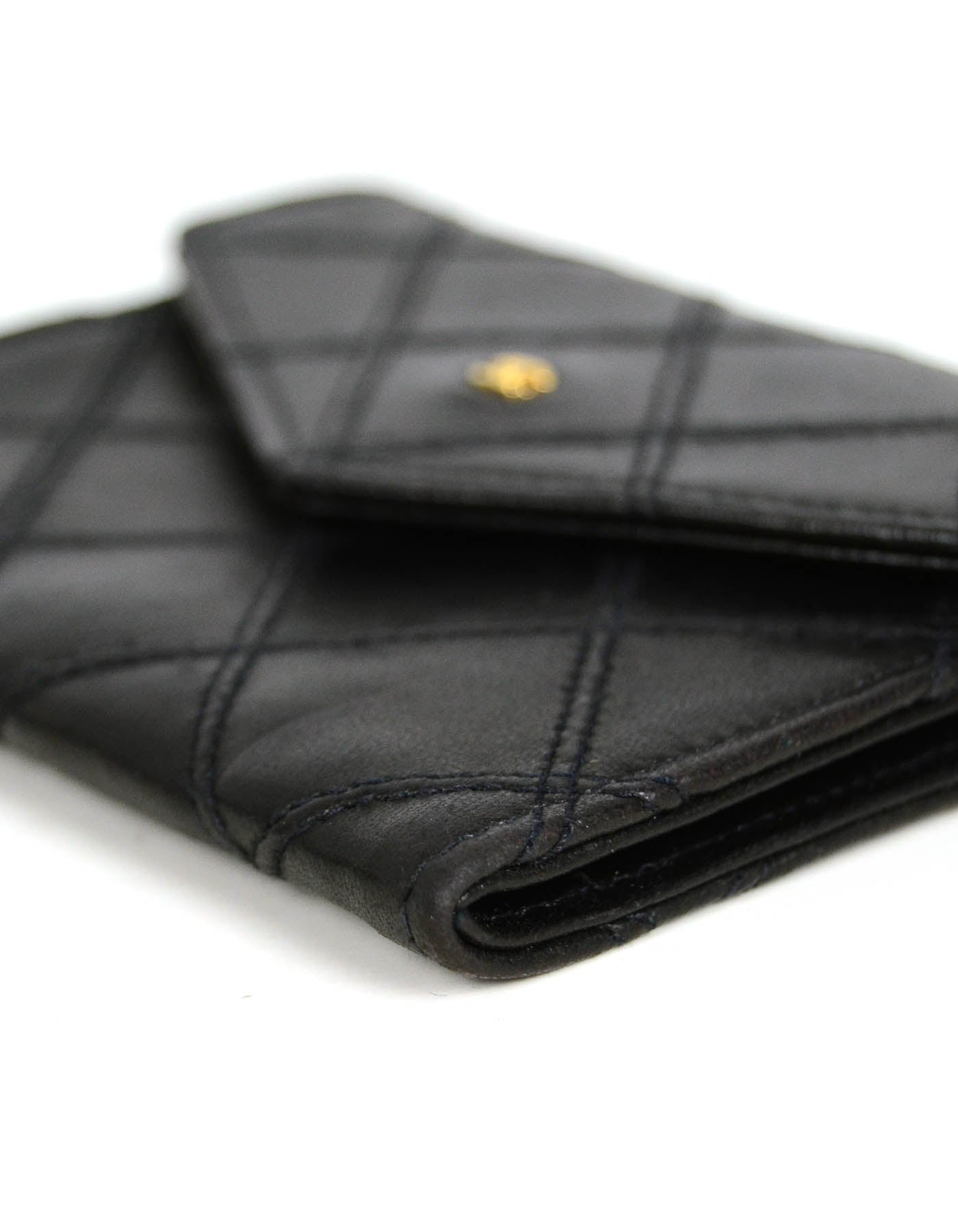 Chanel Black Lambskin Leather Quilted Card Case