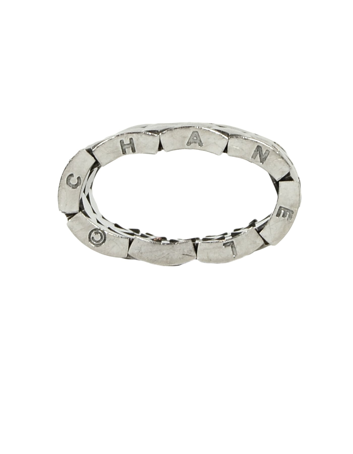 Chanel 18k White Gold Coco Crush Matelasse Thick Band Ring 52/6