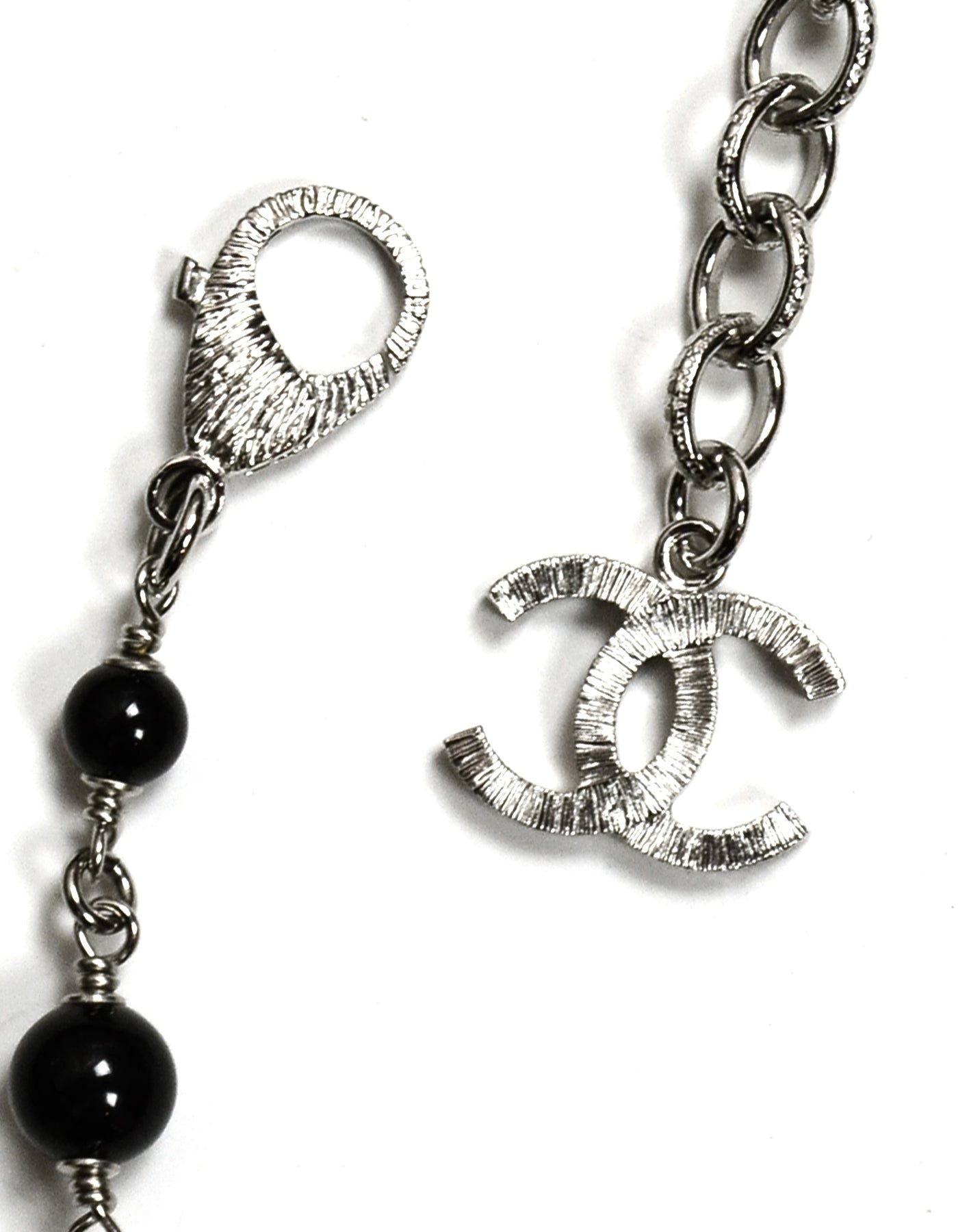 Chanel Black Bead & Faux Pearl Necklace with Strass Crystal CC & Beads