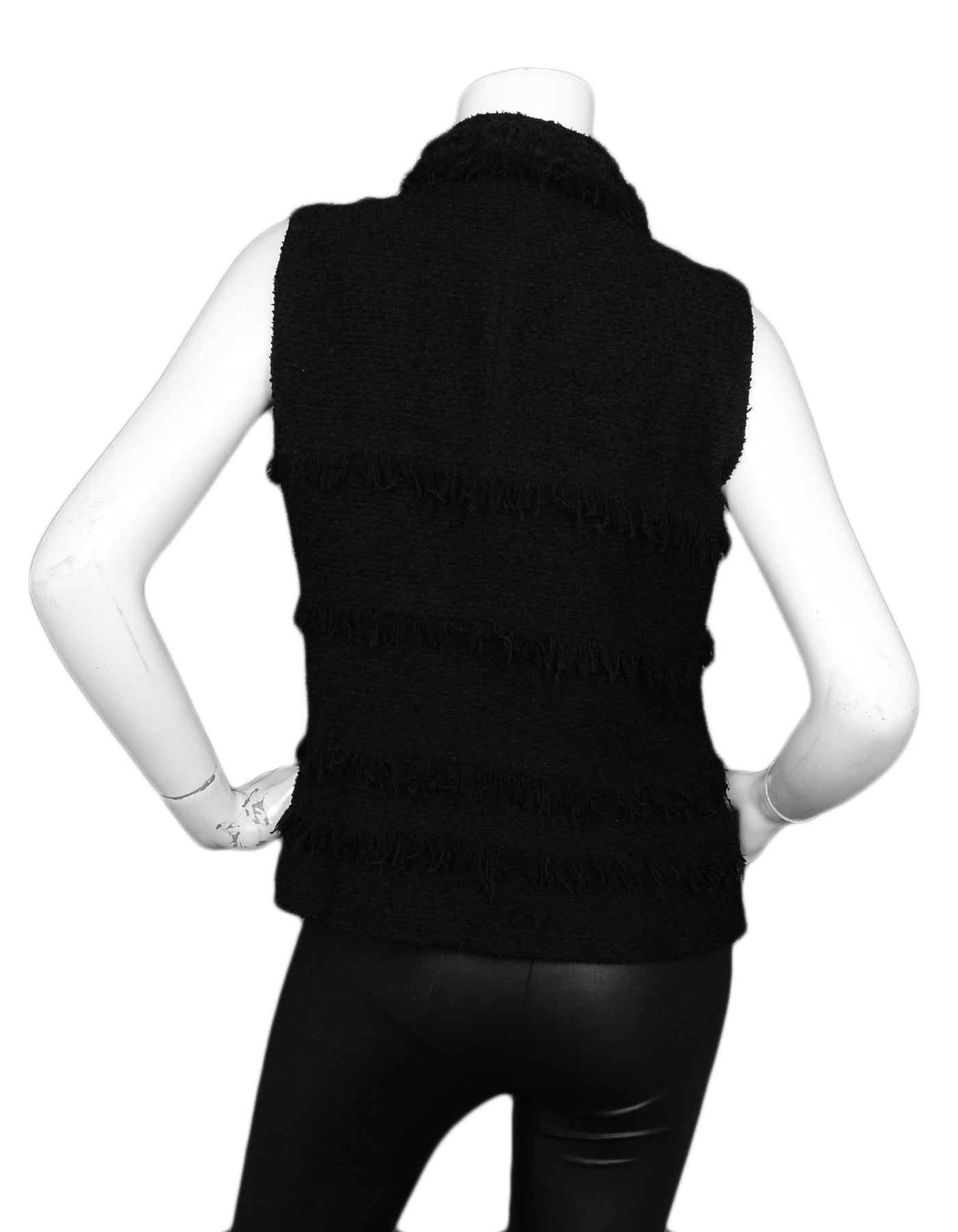 Chanel Black Wool Boucle Vest W/ Fringe Sz 38 Bag