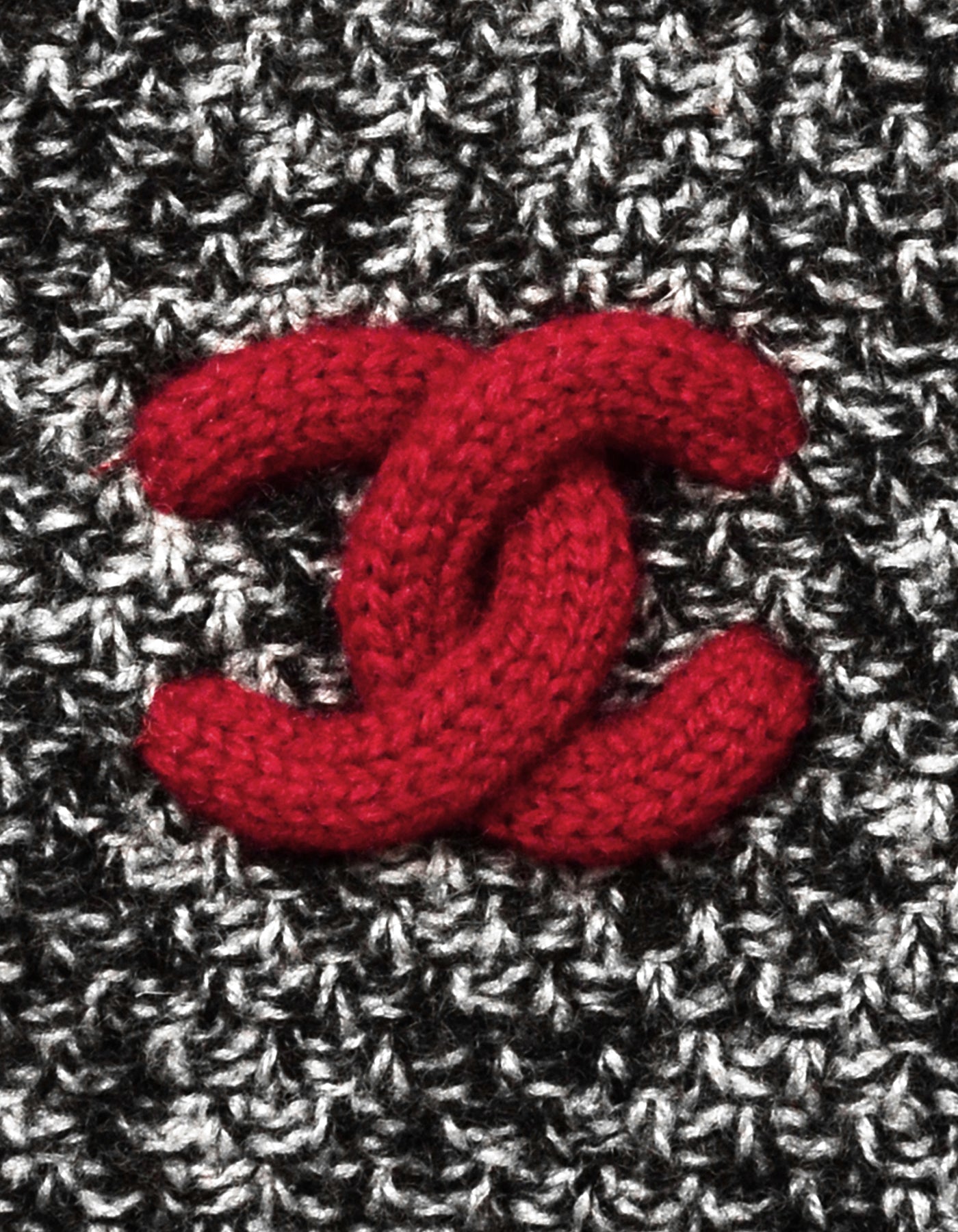 Chanel Black & White Cashmere W/ Red Trim Knit Gloves with Puffy CC Detail Sz S/m Handbag