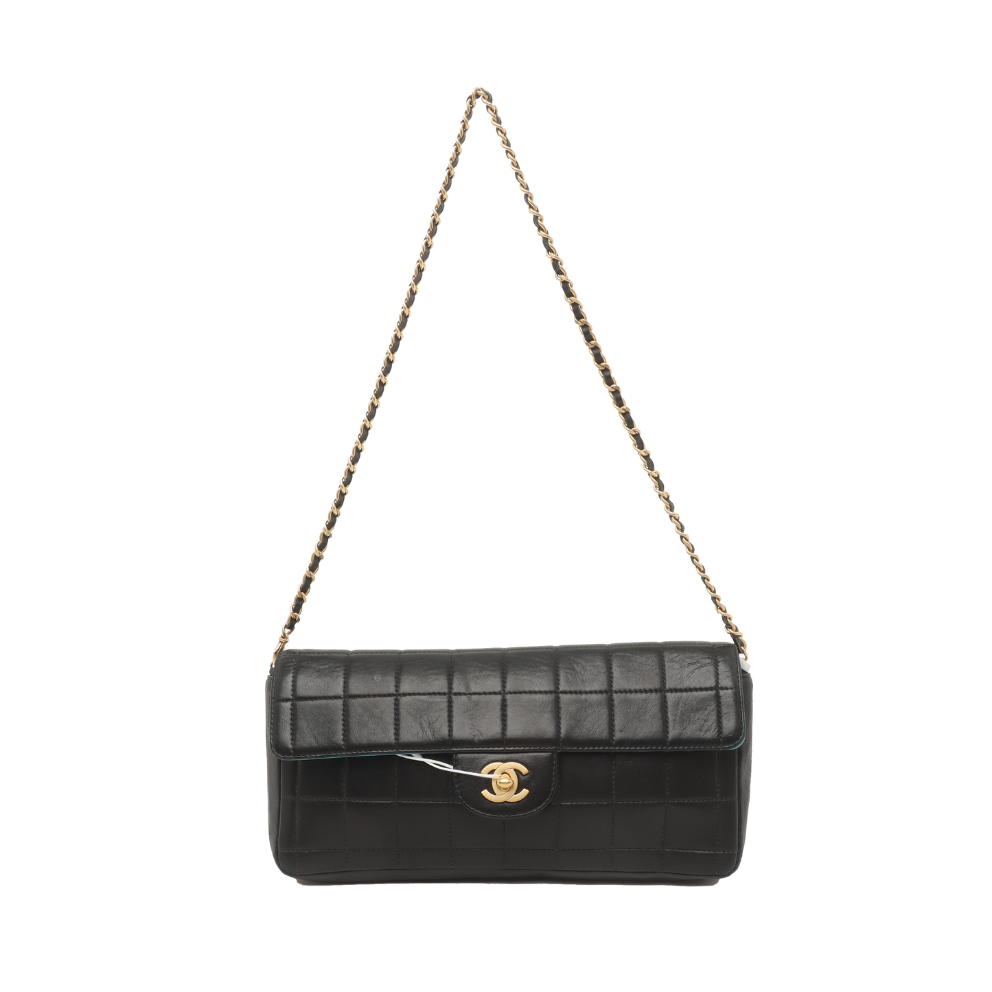 Chanel East West Chocolate Bar Interior Black Blue Leather Handbag