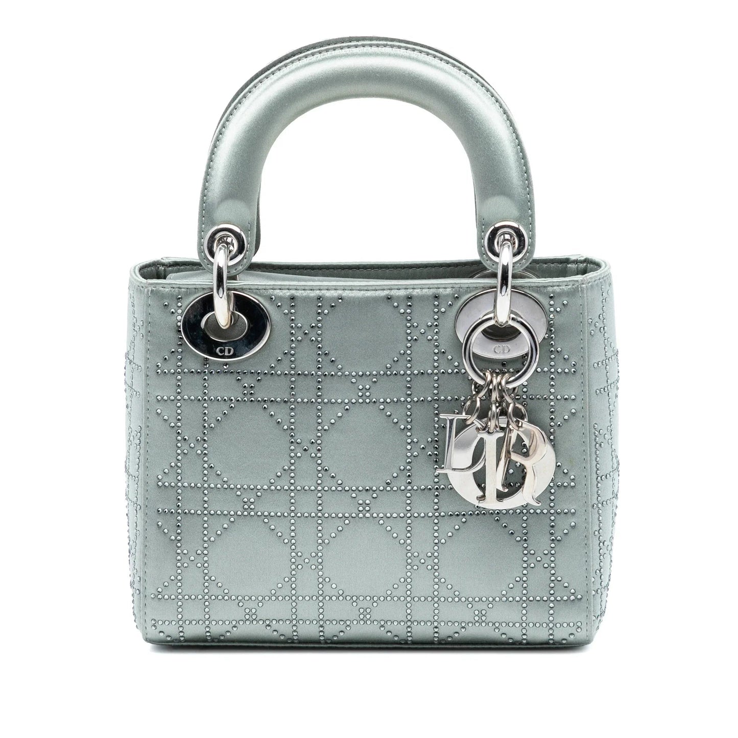 Dior Handbag Cannage Strass Crystal Embellished Lady Satchel Satin Gray Mini Satchel Bag