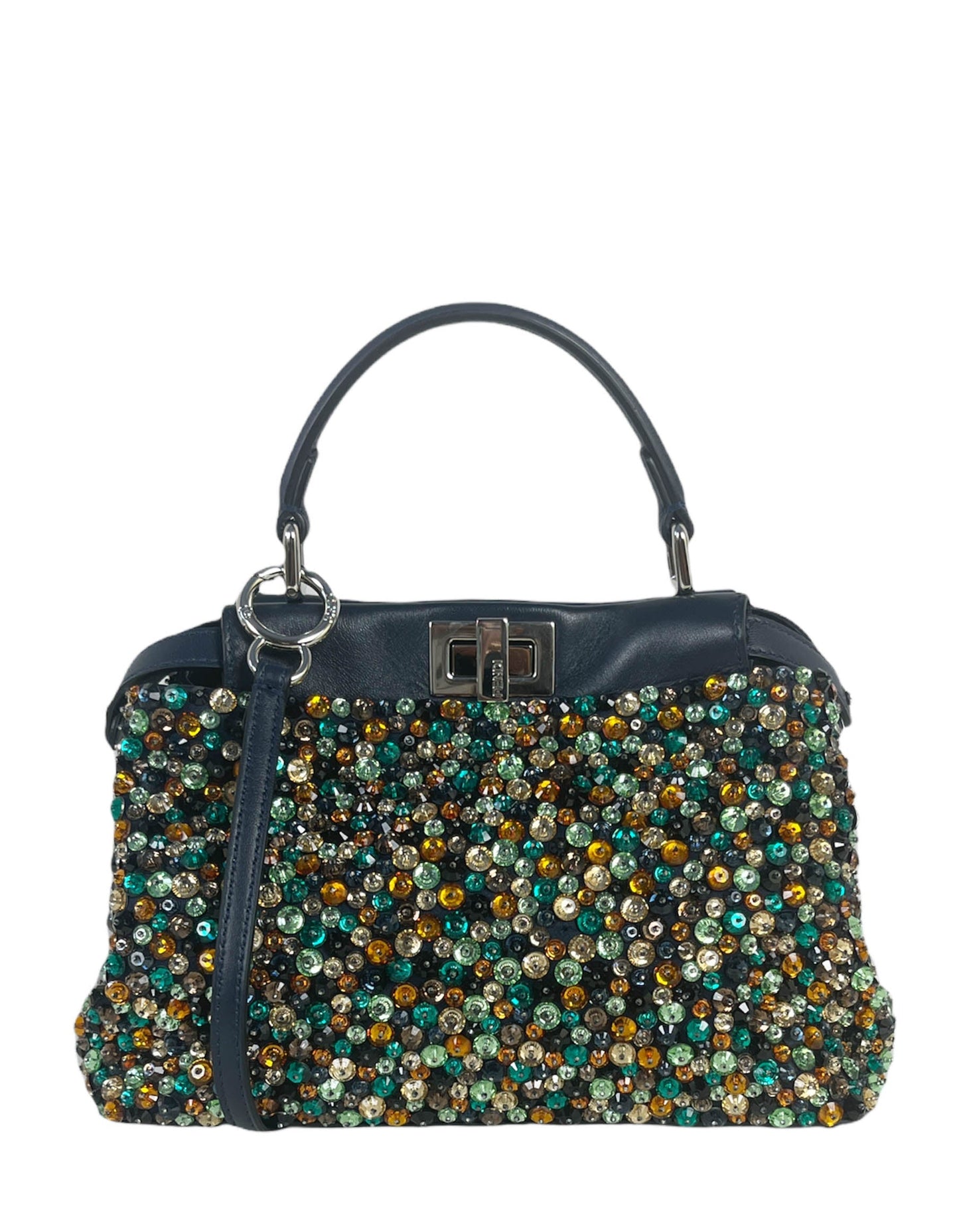 Fendi Handbag Peekaboo Crossbody w Jewels Leather Blue Navy Crossbody Bag