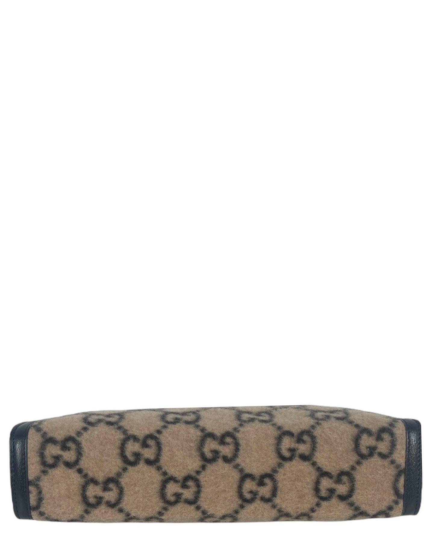 Gucci Beige and Black Wool Monogram Zip Top Pouch Bag